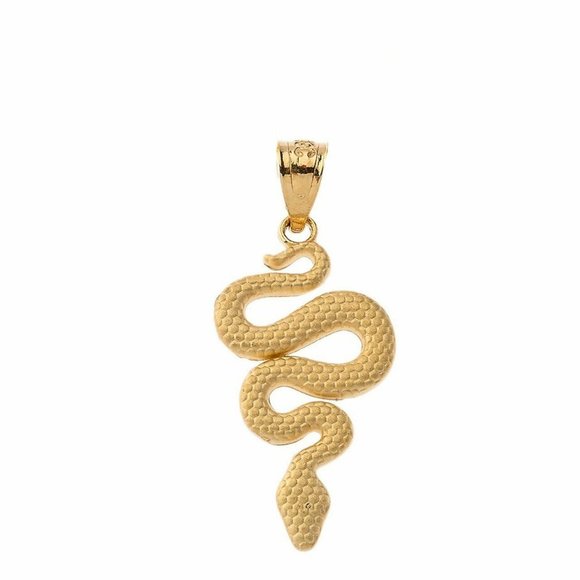 Solid 14k Gold Textured Snake Serpent Pendant Charm- Yellow, Rose, or White